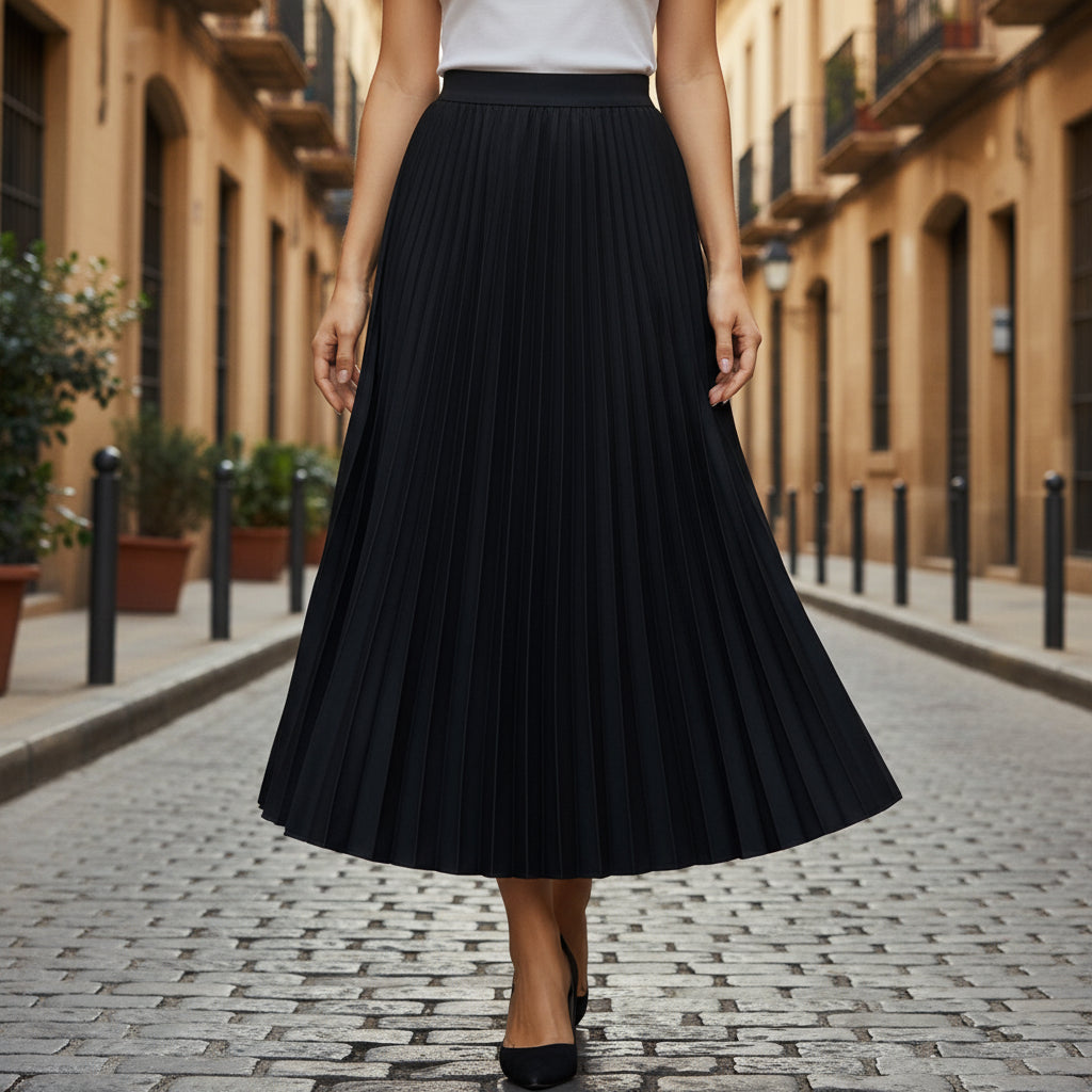 ALBA - Falda midi mujer | Plisada, cintura elástica, faldas de moda 0