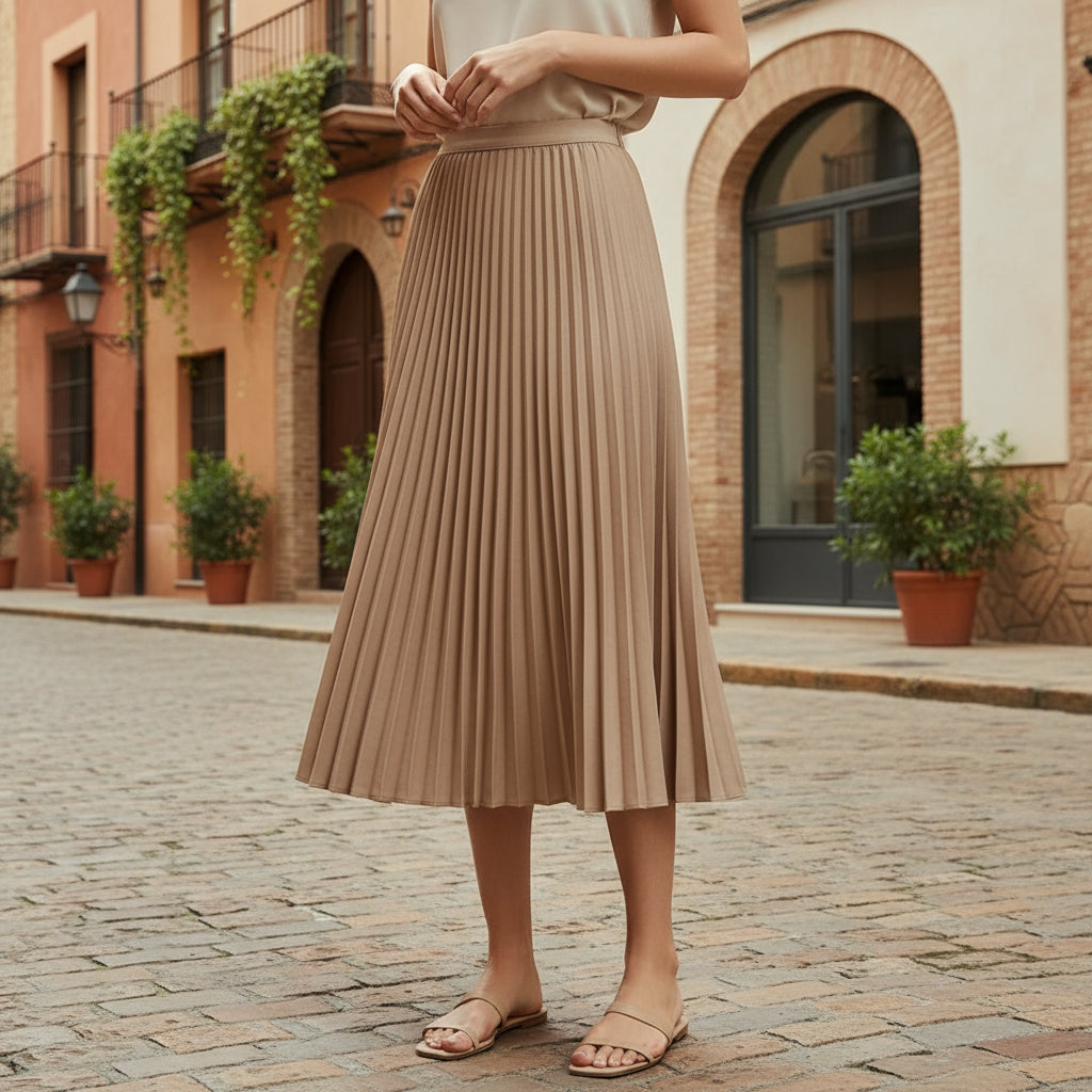 ALBA - Falda midi mujer | Plisada, cintura elástica, faldas de moda 1