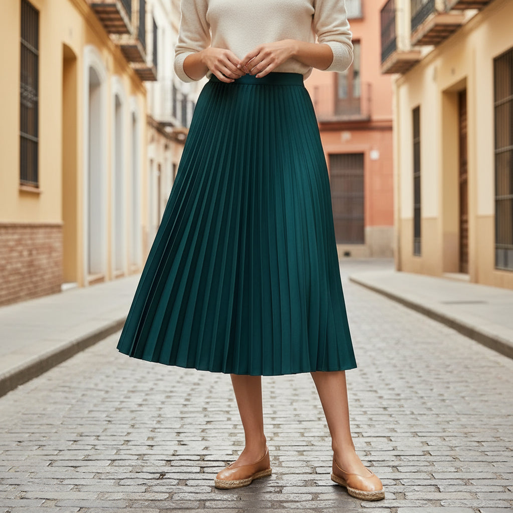 ALBA - Falda midi mujer | Plisada, cintura elástica, faldas de moda 7