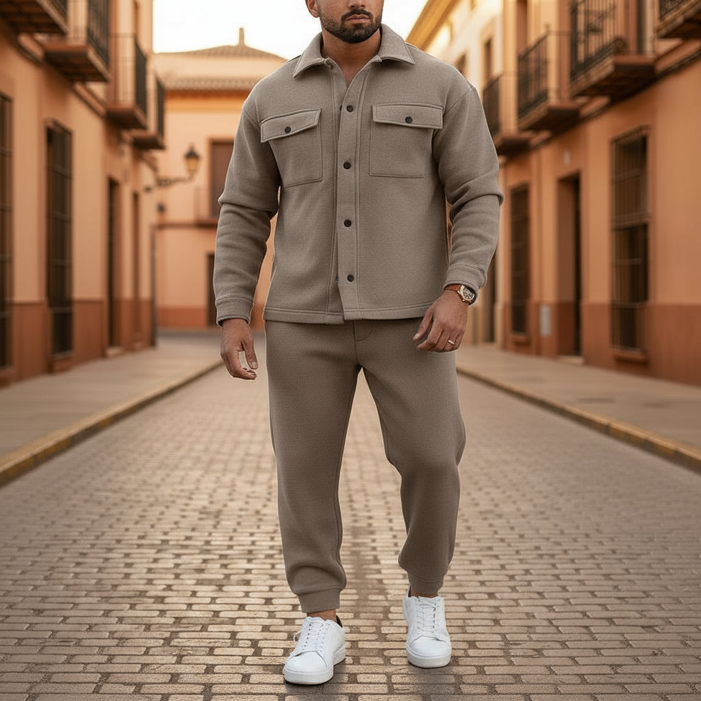 ALBA - Men’s Two-Piece Set | Comfortable Button-Up Shirt, Elastic Waist Pants 0