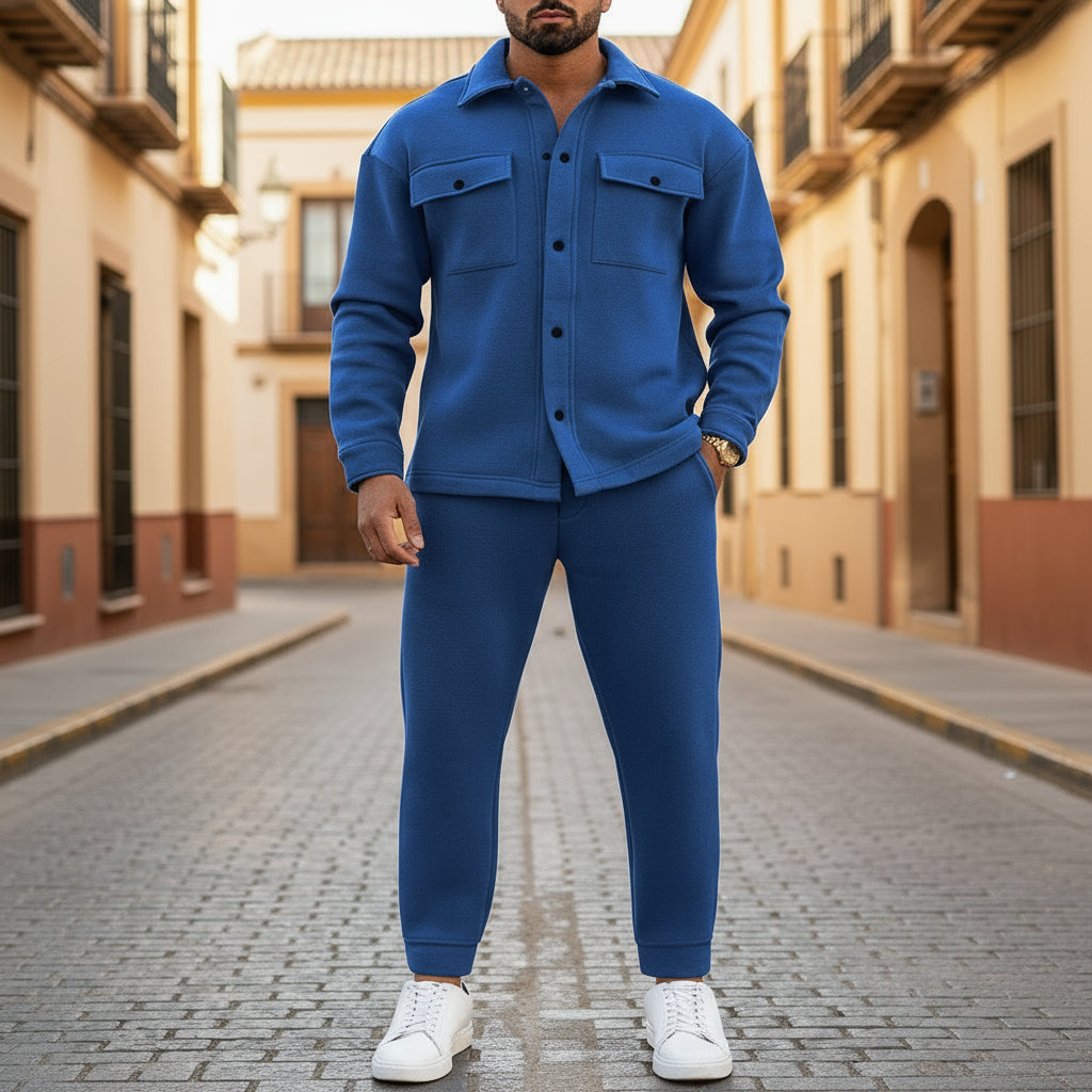 ALBA - Men’s Two-Piece Set | Comfortable Button-Up Shirt, Elastic Waist Pants 1
