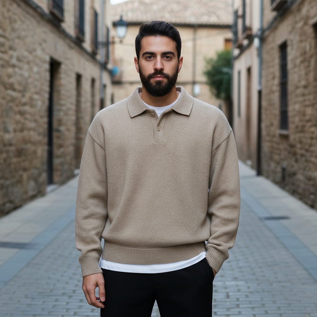 ALBA - Suéter de hombre | Mezcla de algodón y poliéster, diseño plisado 0