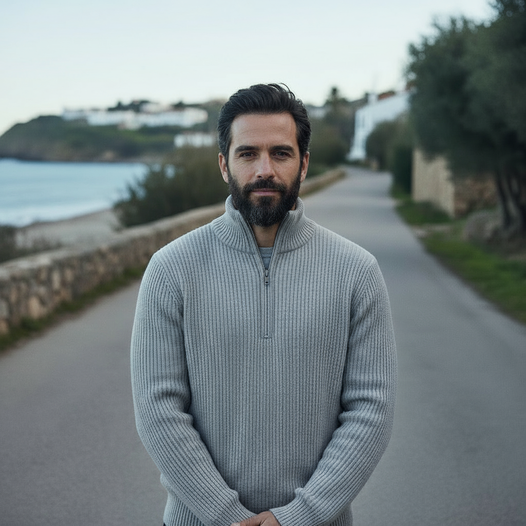 ALBA - Suéter de hombre | Punto acanalado, media cremallera 6