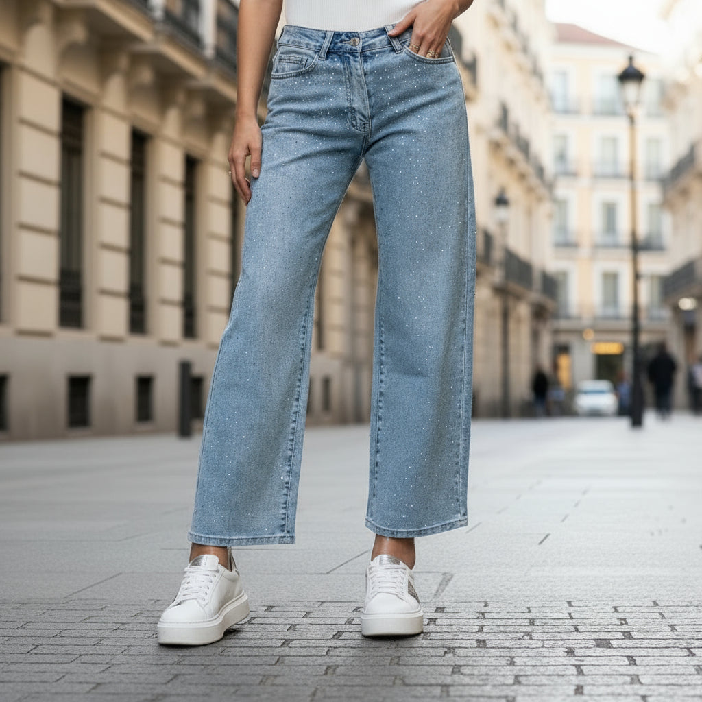 ALBA - Vaqueros de mujer | Cintura alta, detalles brillantes 0