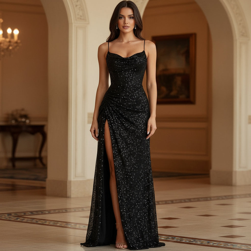 ALBA - Vestido de mujer | Lentejuelas brillantes, corte entallado para fiesta y boda 1
