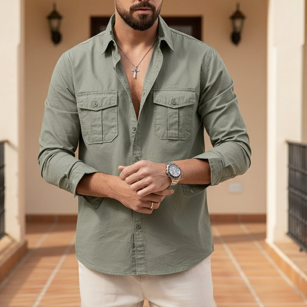 ALBA - Camisas para hombre | Camisa Cargo, Long Sleeve, Bolsillo Funcional 10