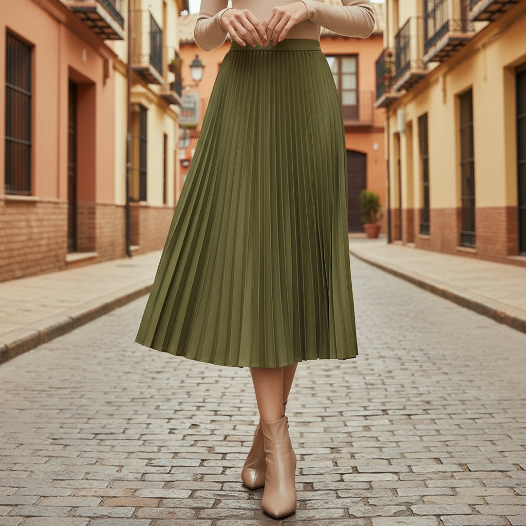 ALBA - Falda midi mujer | Plisada, cintura elástica, faldas de moda 3