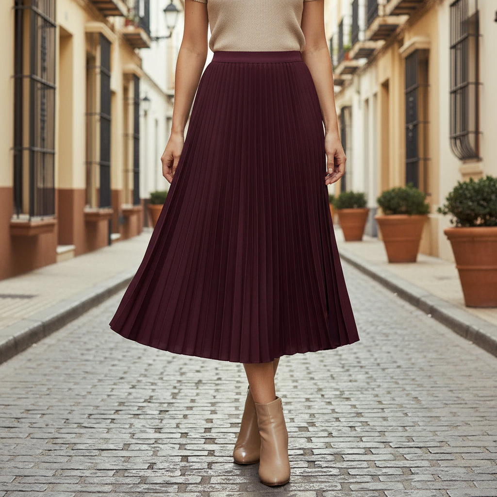 ALBA - Falda midi mujer | Plisada, cintura elástica, faldas de moda 9