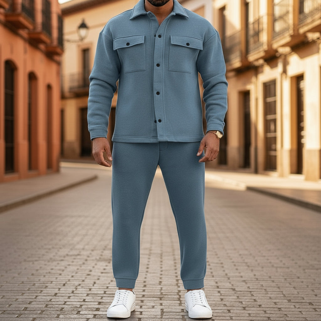 ALBA - Men’s Two-Piece Set | Comfortable Button-Up Shirt, Elastic Waist Pants 10