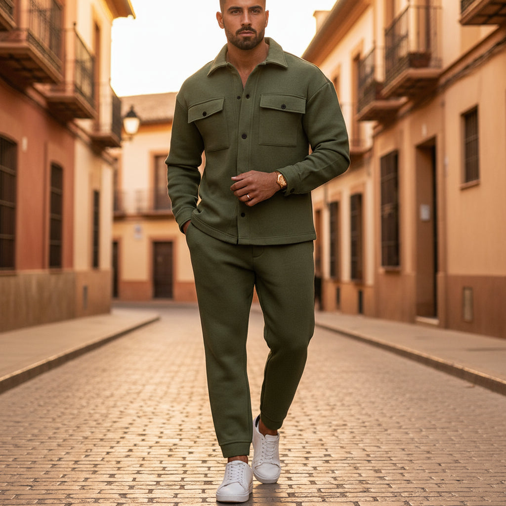 ALBA - Men’s Two-Piece Set | Comfortable Button-Up Shirt, Elastic Waist Pants 8