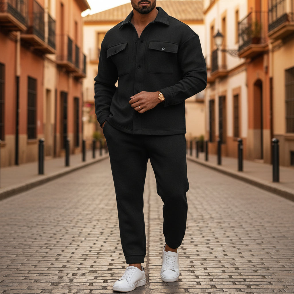 ALBA - Men’s Two-Piece Set | Comfortable Button-Up Shirt, Elastic Waist Pants 9