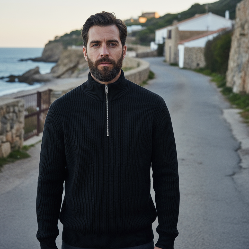 ALBA - Suéter de hombre | Punto acanalado, media cremallera 5