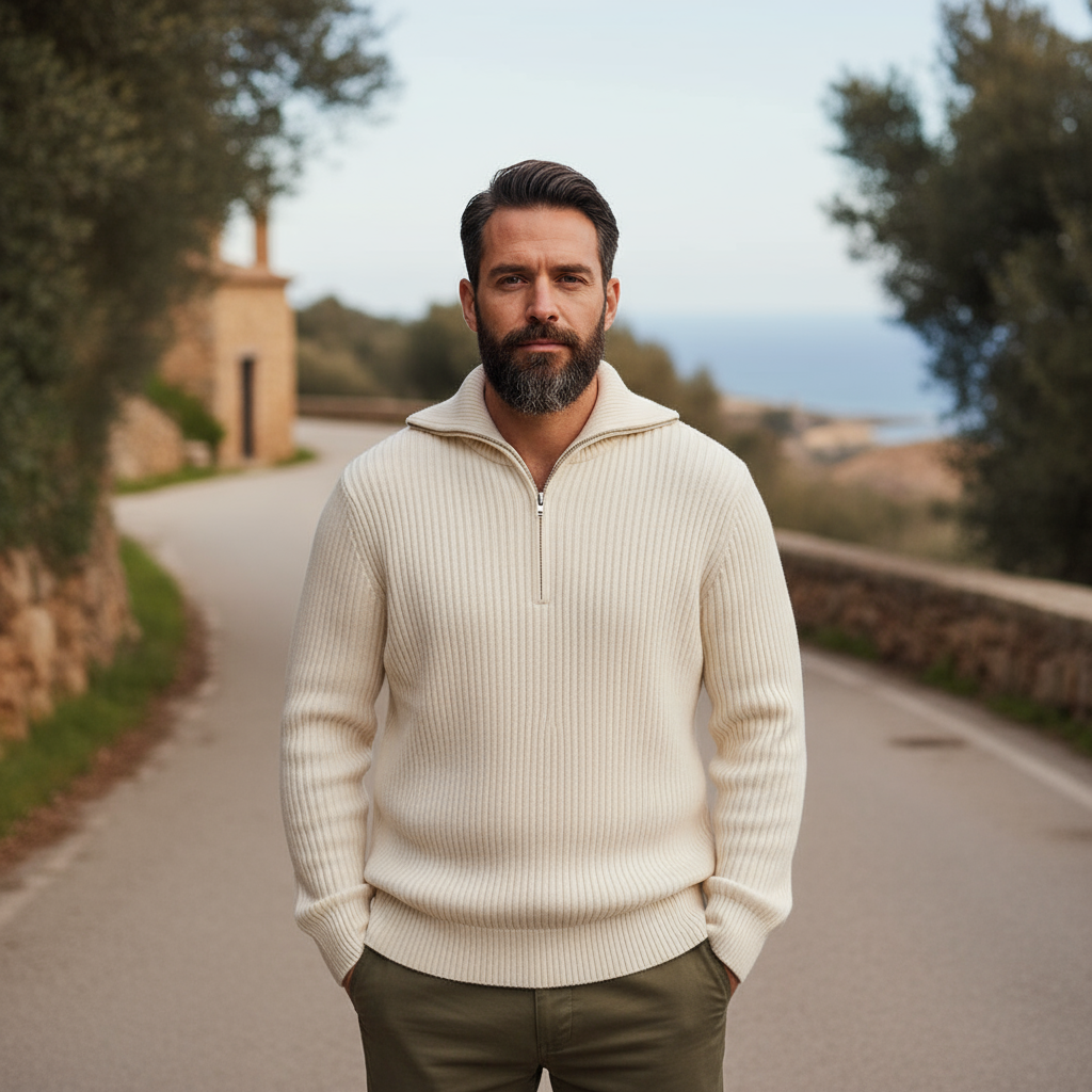 ALBA - Suéter de hombre | Punto acanalado, media cremallera 7